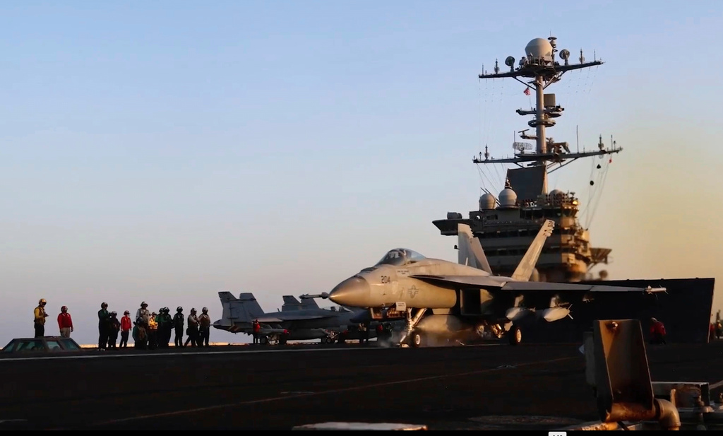 FILE - This image taken from video provided by the U.S. Navy shows an aircraft launching from the USS Harry S. Truman in the Red Sea before airstrikes in Sanaa, Yemen, March 15, 2025. (U.S. Navy via AP, File)