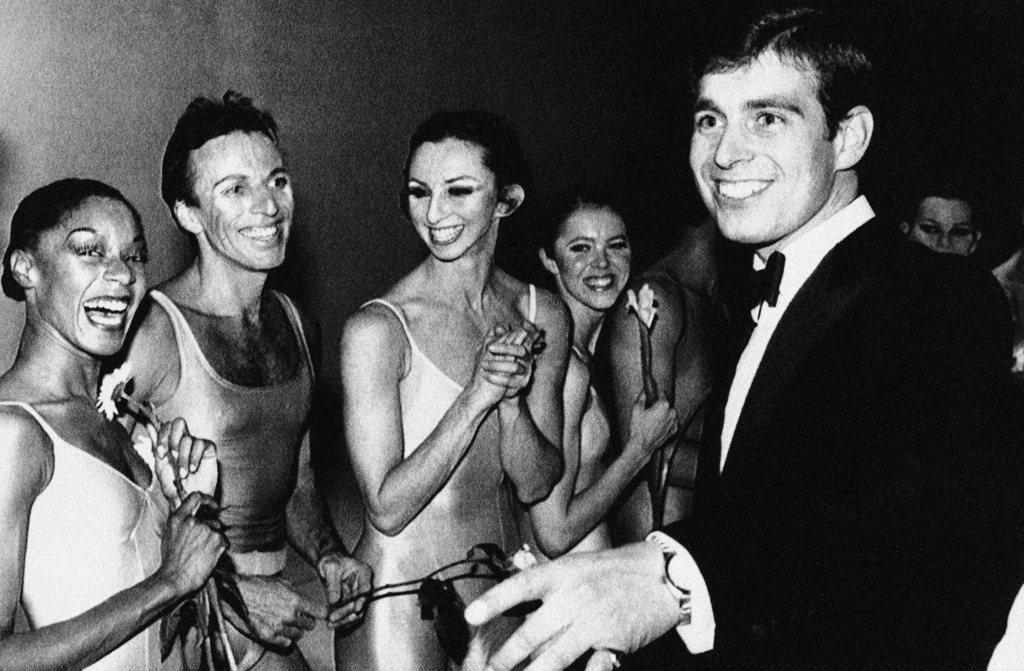 FILE - Britain's Prince Andrew meets dancers at the Royal Opera House in London's Covent Garden on July 11, 1988, when he attended a 'Gala Celebration of Dance' presented by the Contemporary Dance Trust there. (John Redman/Pool photo via AP, file)