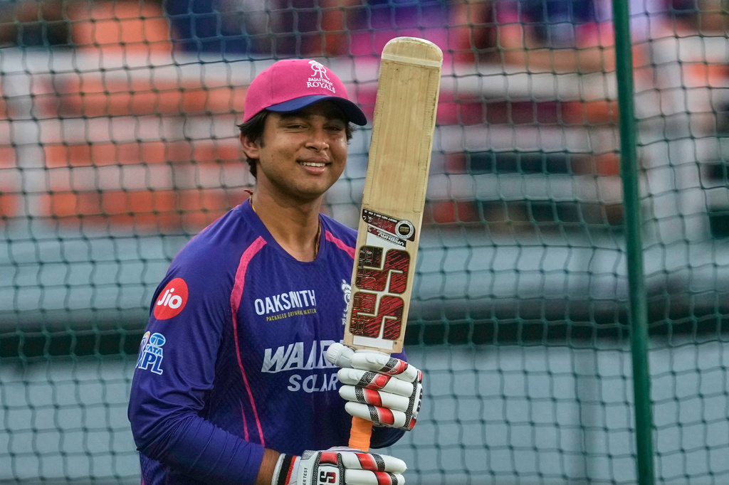 FILE - Rajasthan Royals' Vaibhav Sooryavanshi gestures as he warms up before the start of the Indian Premier League cricket match between Gujarat Titans and Rajasthan Royals in New Chandigarh, India, Friday, May 29, 2026. (AP Photo/Ashwini Bhatia, file)
