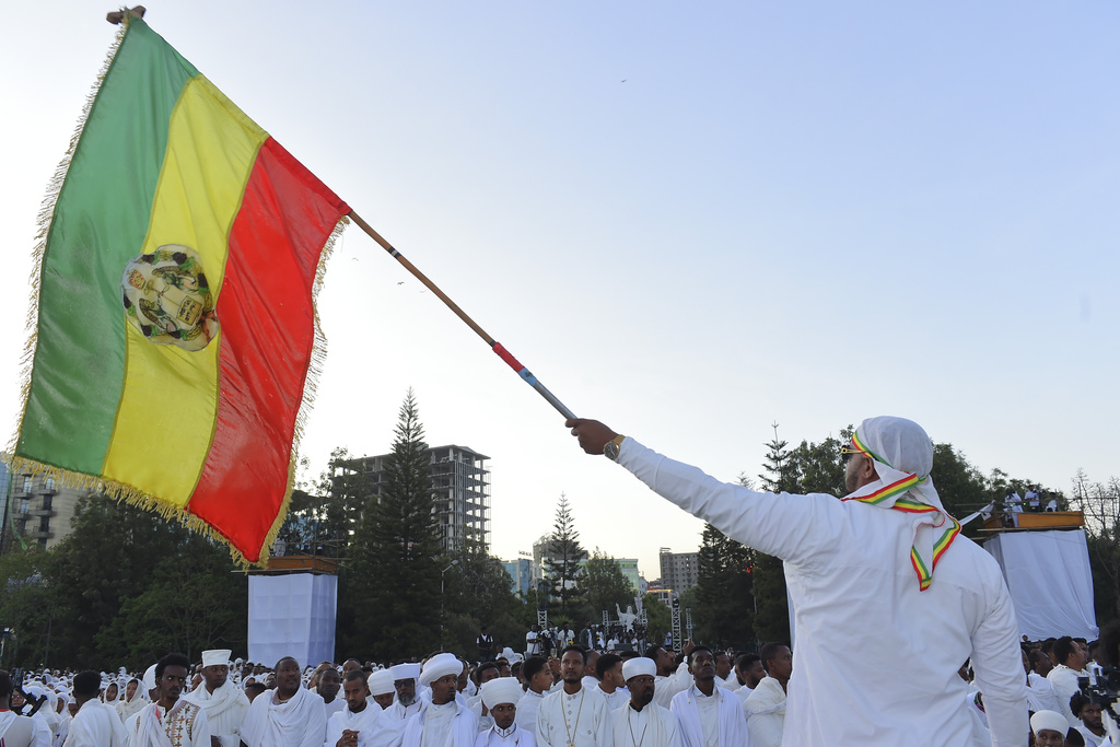 Ethiopian pilgrims pray during a Mass service for Ethiopian Christmas at the Bole Medhane Alem cathedral in Addis Ababa, Ethiopia, Monday, Jan. 6, 2025. (AP Photo)