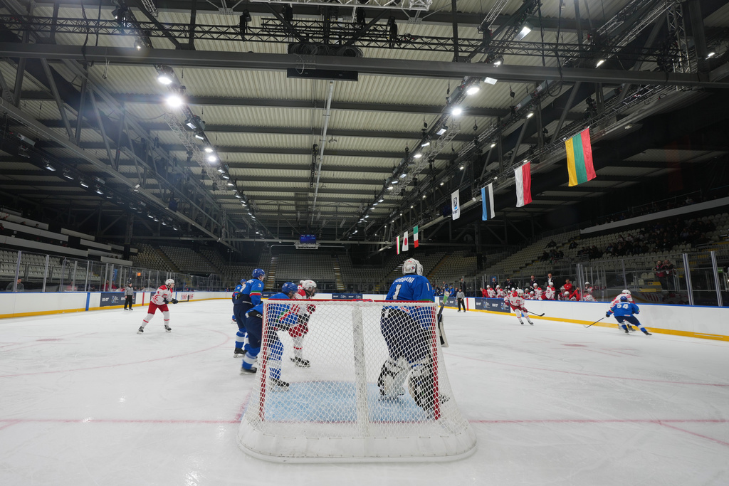 A view of the Ice Hockey Arena during the U20 Ice Hockey World Championship between Poland and Italy as a test event for the 2026 Milan Cortina Winter Olympics, in Rho, near Milan, Italy, Monday, Dec. 8, 2025. (AP Photo/Antonio Calanni)