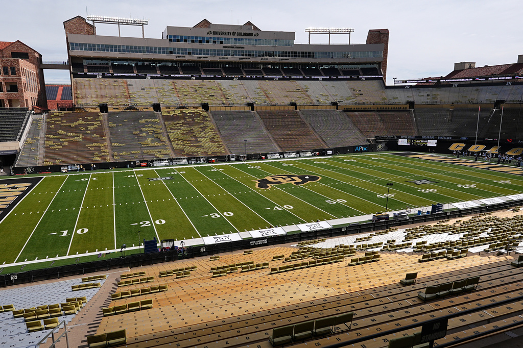 FILE - Folsom Field is shown before an NCAA college football game, Nov. 1, 2025, in Boulder, Colo. (AP Photo/David Zalubowski, File)