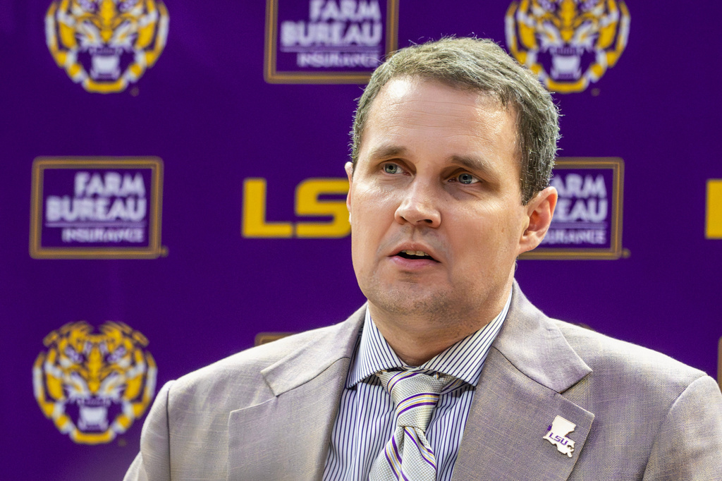 FILE - Will Wade talks about his journey back to LSU as the men's NCAA college basketball coach during an introductory news conference, March 30, 2026, in Baton Rouge, La. (Michael Johnson/The Advocate via AP, File)