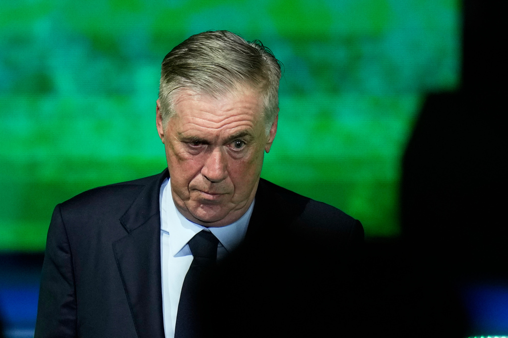 Coach Carlo Ancelotti arrives to announce Brazil's squad for the 2026 FIFA World Cup in Rio de Janeiro, Monday, May 18, 2026. (AP Photo/Silvia Izquierdo)