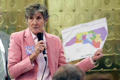 Rep. Pricey Harreison, D-Guilford, holds an alternative map as she speaks on a redistricting bill at the Legislative Building, Wednesday, Oct. 22, 2025, in Raleigh, N.C. (AP Photo/Chris Seward) Rep. Pricey Harreison, D-Guilford, holds an alternative map as she speaks on a redistricting bill at the Legislative Building, Wednesday, Oct. 22, 2025, in Raleigh, N.C. (AP Photo/Chris Seward)