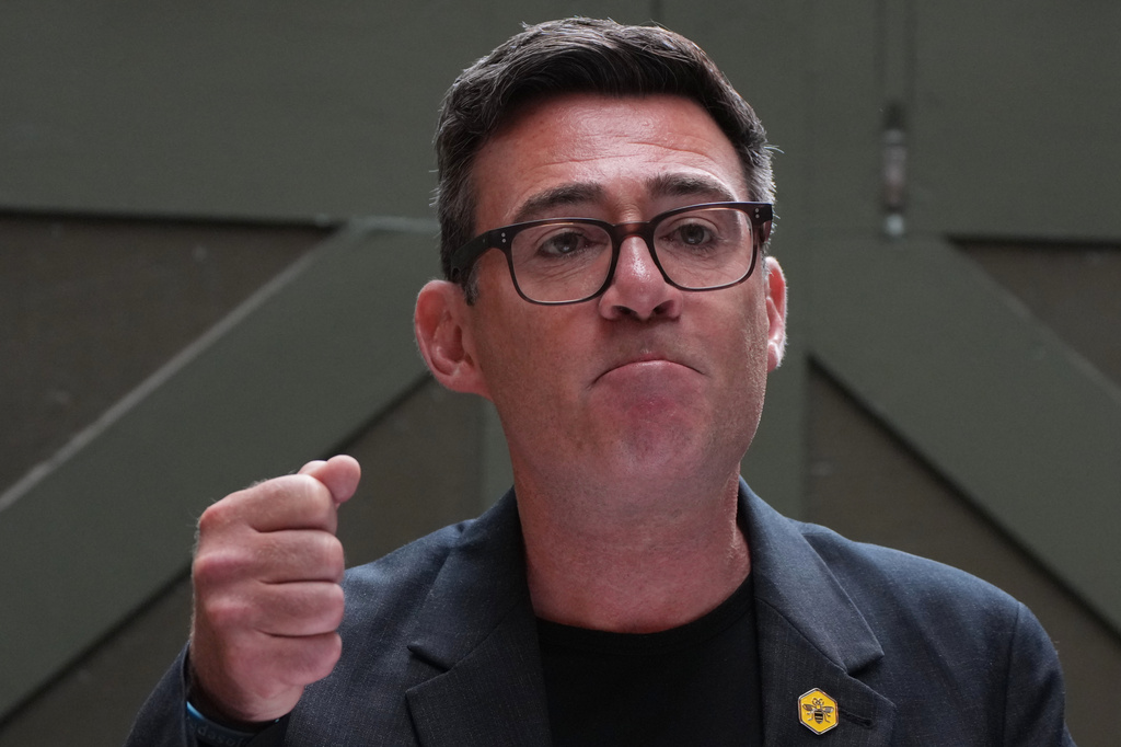 Labour party's Andy Burnham delivers a speech at the People's History Museum in Manchester, England, Monday, June 29, 2026.(AP Photo/Alastair Grant)