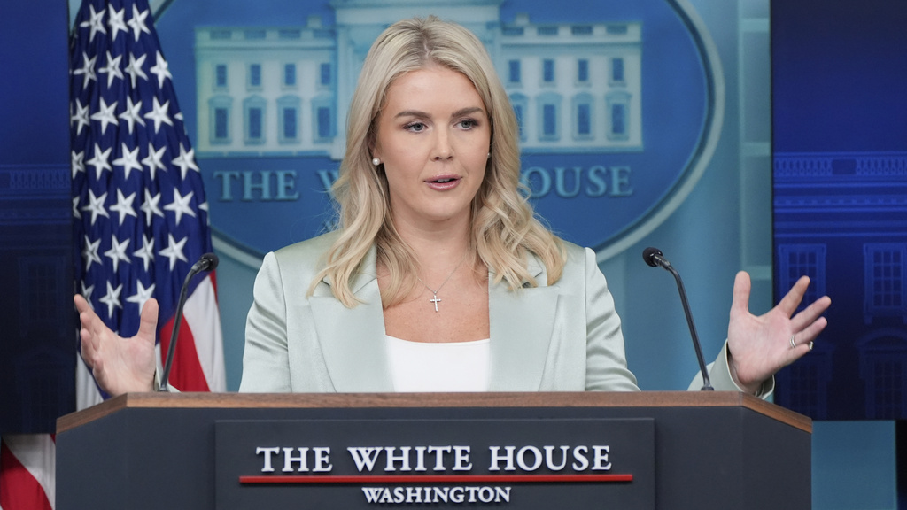 White House press secretary Karoline Leavitt speaks with reporters in the James Brady Press Briefing Room at the White House, Tuesday, Sept. 9, 2025, in Washington. (AP Photo/Alex Brandon)