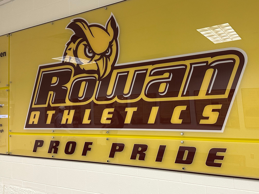 A Rowan Athletics sign is displayed, Tuesday, March 31, 2026, on Rowan University campus in Glassboro, N.J. (AP Photo/Dan Gelston)