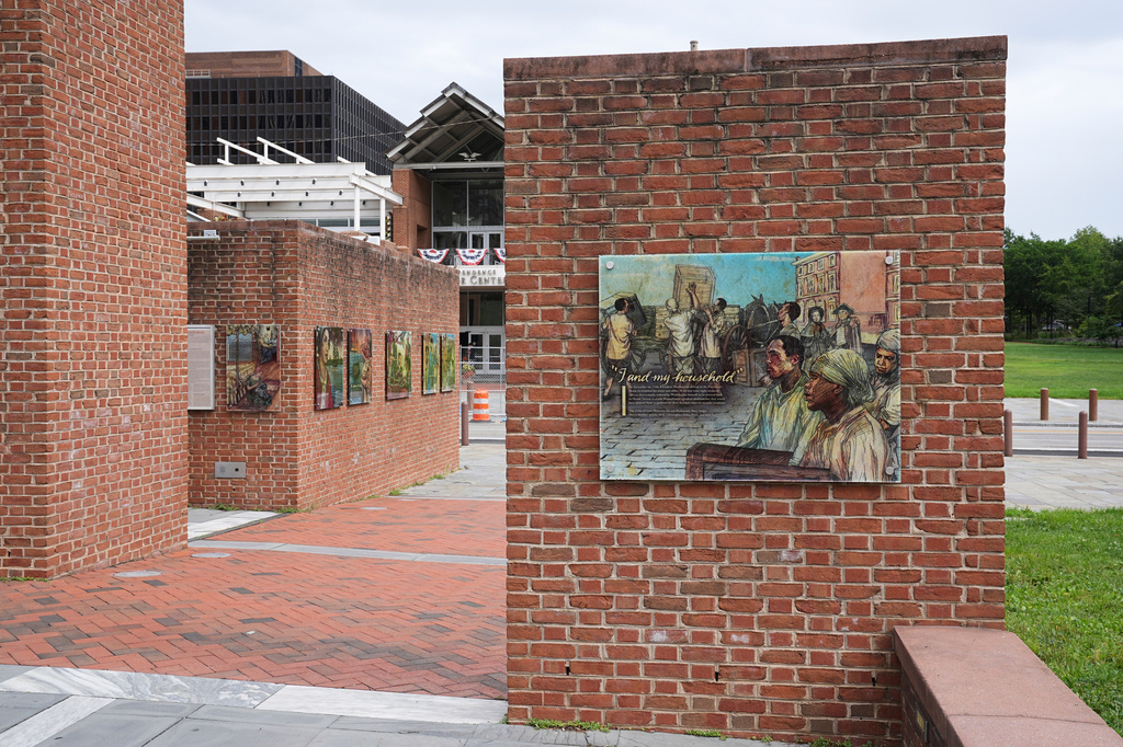 FILE - An informational panel is seen at President's House Site Aug. 19, 2025, in Philadelphia. (AP Photo/Matt Rourke)