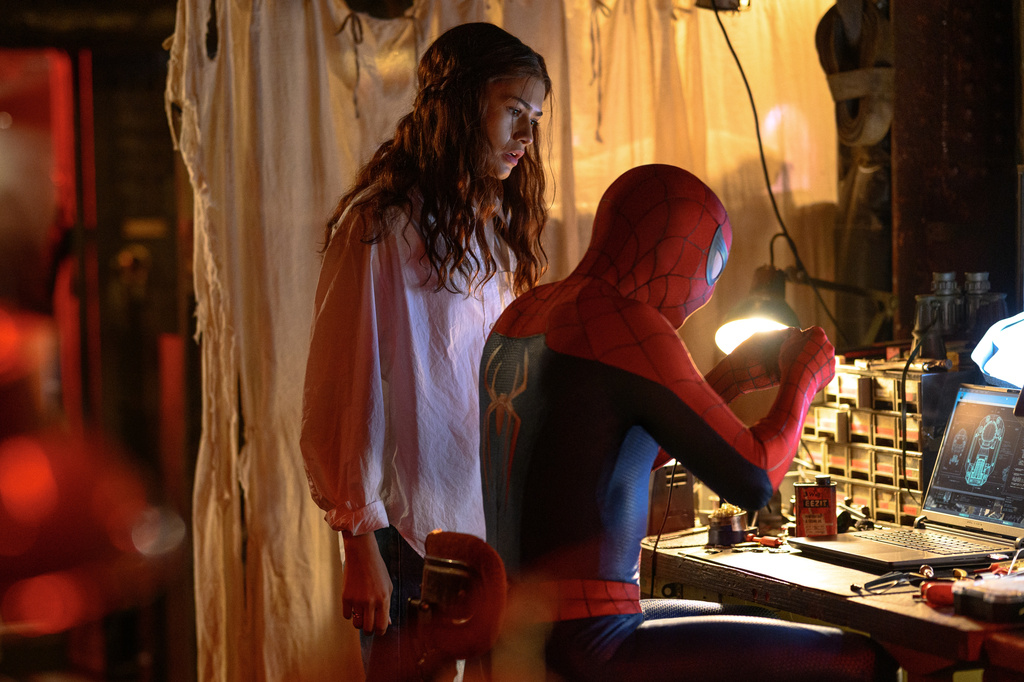 This image released by Sony Pictures shows Zendaya, left, and Tom Holland in a scene from "Spider-Man: Brand New Day." (Sony Pictures via AP)
