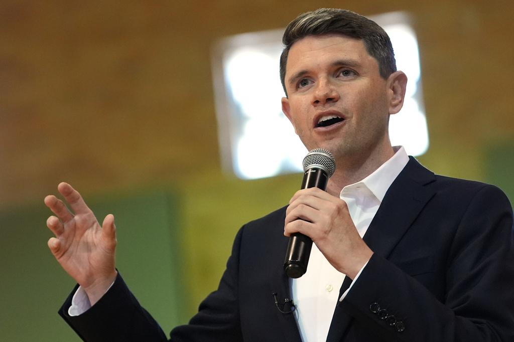 Democratic U.S. Senate candidate Texas state Rep. James Talarico speaks at a food drive at the Frederick Douglass Human Services and Justice Center, Wednesday, Sept. 9, 2026, in Dallas. (AP Photo/Julia Demaree Nikhinson)