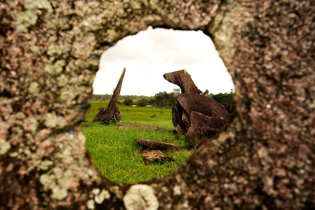 The Archaeological Park of the Solstice, which some call the "Stonehenge of the Amazon" is visible in Calcoene, Amapa state, Brazil, Friday, March 13, 2026. (AP Photo/Eraldo Peres)