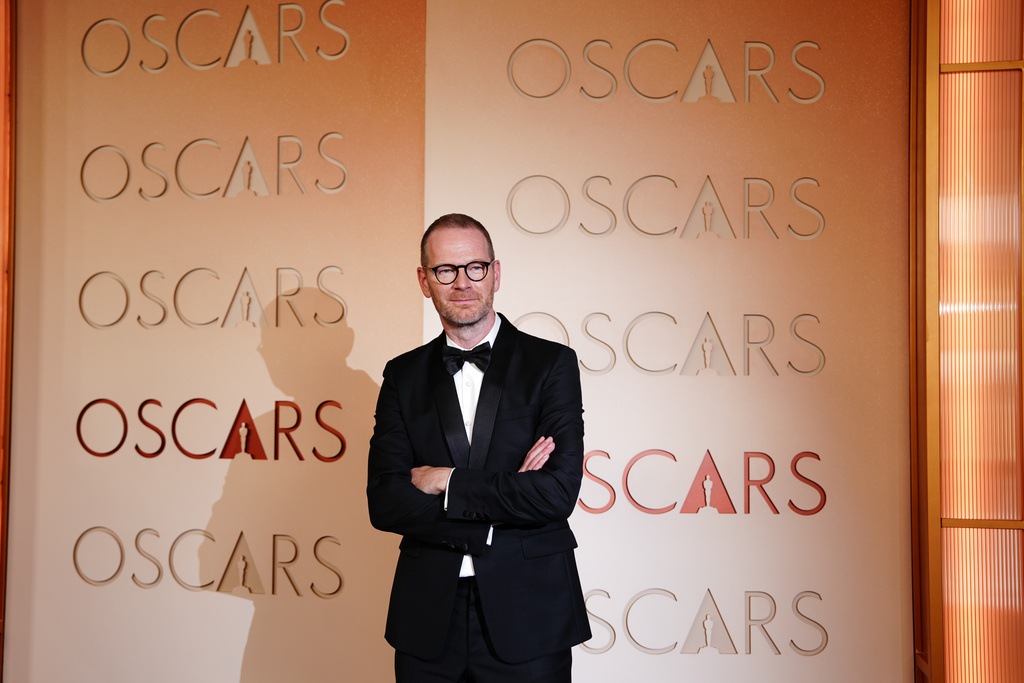 Joachim Trier arrives at the Oscars on Sunday, March 15, 2026, at the Dolby Theatre in Los Angeles. (Photo by Jordan Strauss/Invision/AP)