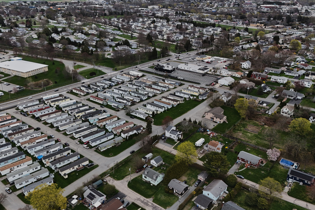 A mobile home park is visible Wednesday, April 22, 2026, in Newport, R.I. (AP Photo/Joshua A. Bickel)