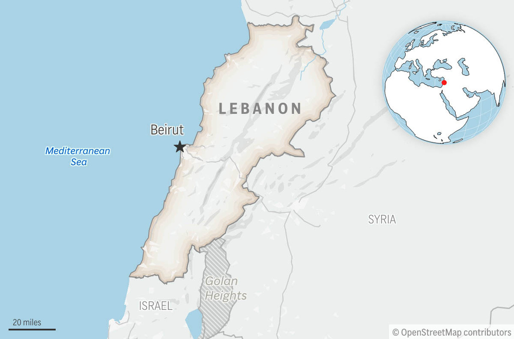 This is a locator map for Lebanon with its capital, Beirut. (AP Photo)
