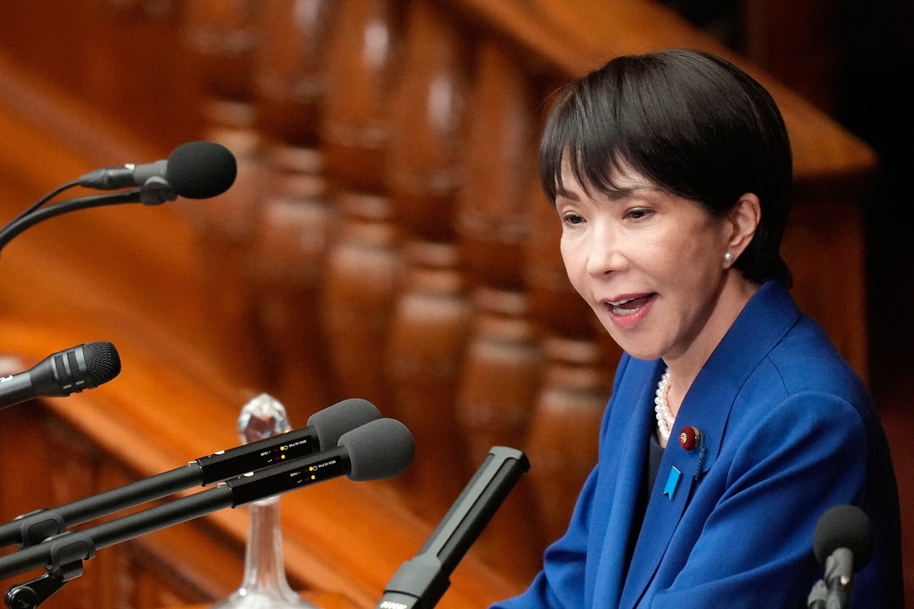 Japan's Prime Minister Sanae Takaichi delivers a policy speech at the extraordinary session of parliament's lower house Friday, Oct. 24, 2025, in Tokyo. (AP Photo/Eugene Hoshiko)