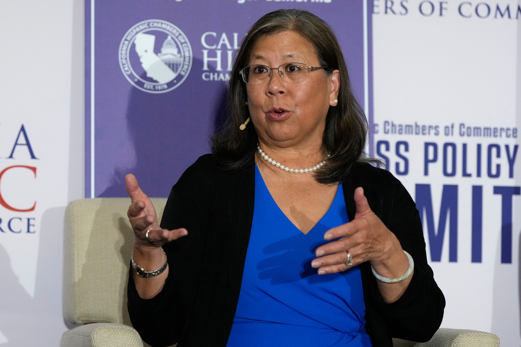 Betty Yee speaks during a gubernatorial candidate forum in Sacramento, Calif., Tuesday, April 14, 2026. (AP Photo/Godofredo A. Vásquez)