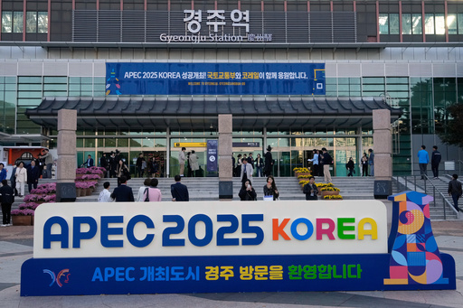 Banners for APEC 2025 Korea are displayed during the 2025 Asia-Pacific Economic Cooperation (APEC) Summit at Gyeongju station in Gyeongju, South Korea, Friday, Oct. 31, 2025. (AP Photo/Ahn Young-joon) Banners for APEC 2025 Korea are displayed during the 2025 Asia-Pacific Economic Cooperation (APEC) Summit at Gyeongju station in Gyeongju, South Korea, Friday, Oct. 31, 2025. (AP Photo/Ahn Young-joon)