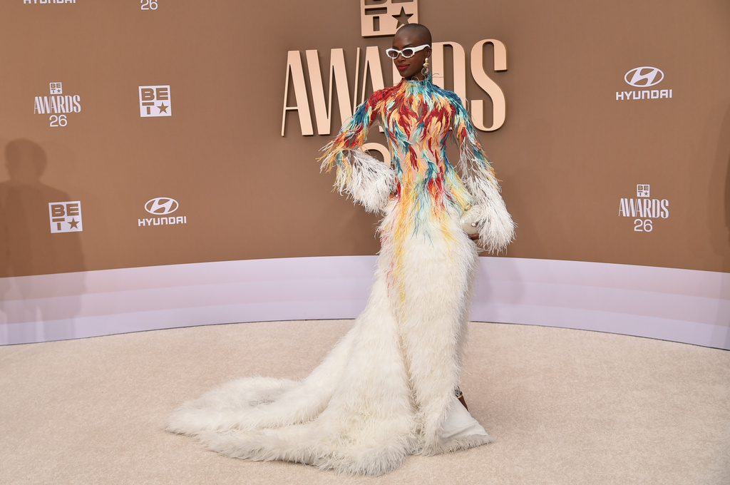 Madisin Rian arrives at the BET Awards on Sunday, June 28, 2026, at the Peacock Theater in Los Angeles. (Photo by Richard Shotwell/Invision/AP)