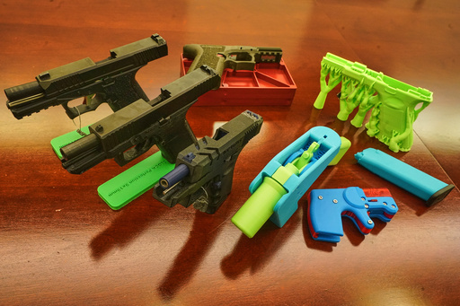 Ghost guns, provided by the New York City Police Department, are displayed in the Manhattan District Attorney's office, in New York, Wednesday, Oct. 15, 2025. (AP Photo/Richard Drew) Ghost guns, provided by the New York City Police Department, are displayed in the Manhattan District Attorney's office, in New York, Wednesday, Oct. 15, 2025. (AP Photo/Richard Drew)