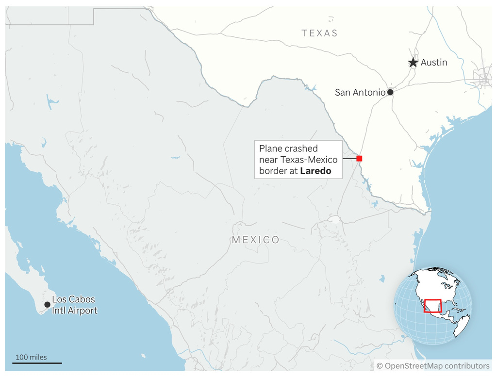 Map showing the location of a plane crash in Laredo, Texas. (AP Digital Embed)