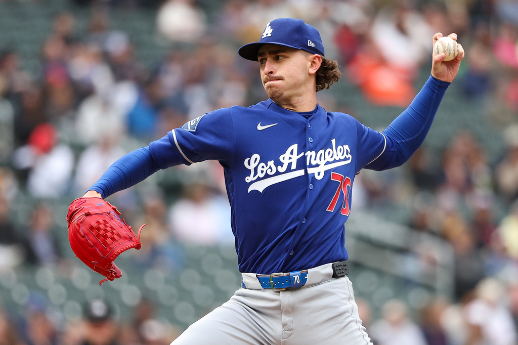 Los Angeles Dodgers starting pitcher Justin Wrobleski delivers against the Minnesota Twins during the first inning of a baseball game, Tuesday, June 23, 2026, in Minneapolis. (AP Photo/Matt Krohn)