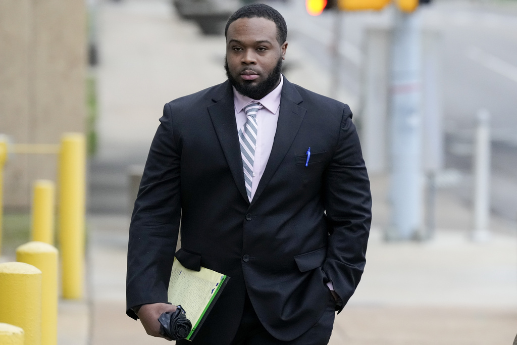 FILE - Former Memphis police officer Demetrius Haley arrives at the federal courthouse for the day's proceedings during the trial in the Tyre Nichols case Sept. 25, 2024, in Memphis, Tenn. (AP Photo/George Walker IV, File)