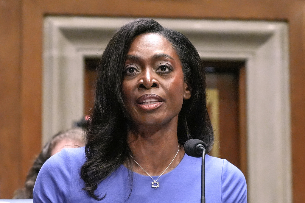 FILE - Dr. Erica Schwartz testifies during a Senate Health Education Labor and Pensions committee confirmation hearing to be the director of the Centers for Disease Control and Prevention on Capitol Hill, Wednesday, July 15, 2026, in Washington. (AP Photo/Mariam Zuhaib, File)