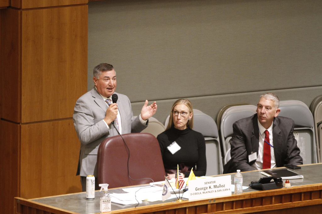 Democratic state Sen. George Muñoz of Gallup, N.M., speaks at a news conference in Santa Fe, New Mexico, Monday, Nov. 10, 2025. (AP Photo/Morgan Lee)