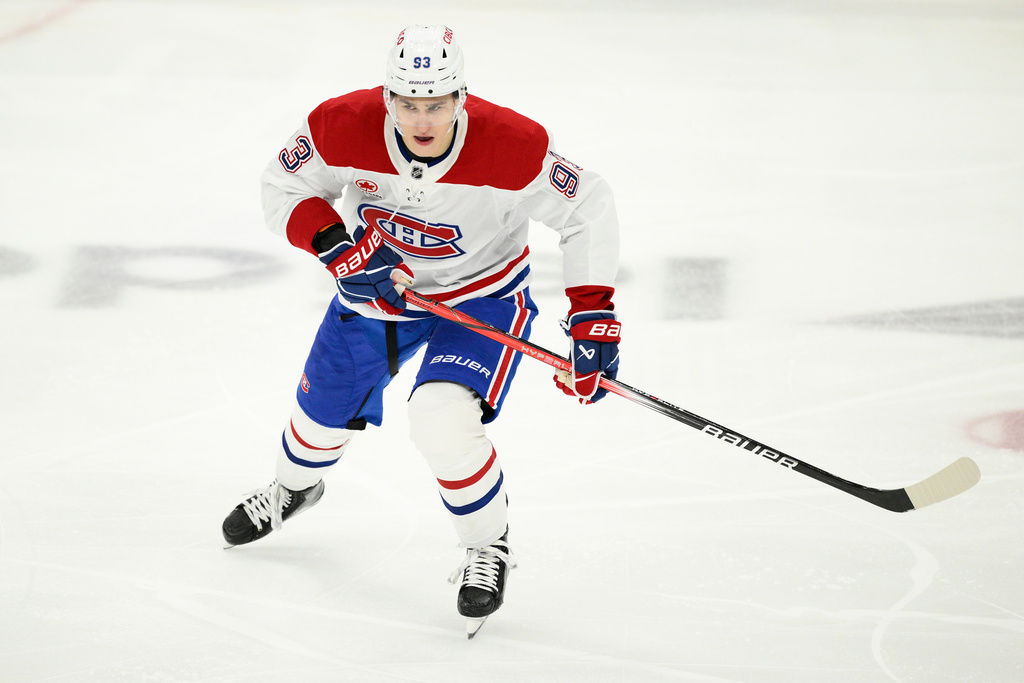 FILE - Montreal Canadiens right wing Ivan Demidov (93) in action in overtime of Game 1 of a first-round NHL hockey playoff series against the Washington Capitals April 21, 2025, in Washington. (AP Photo/Nick Wass, File)