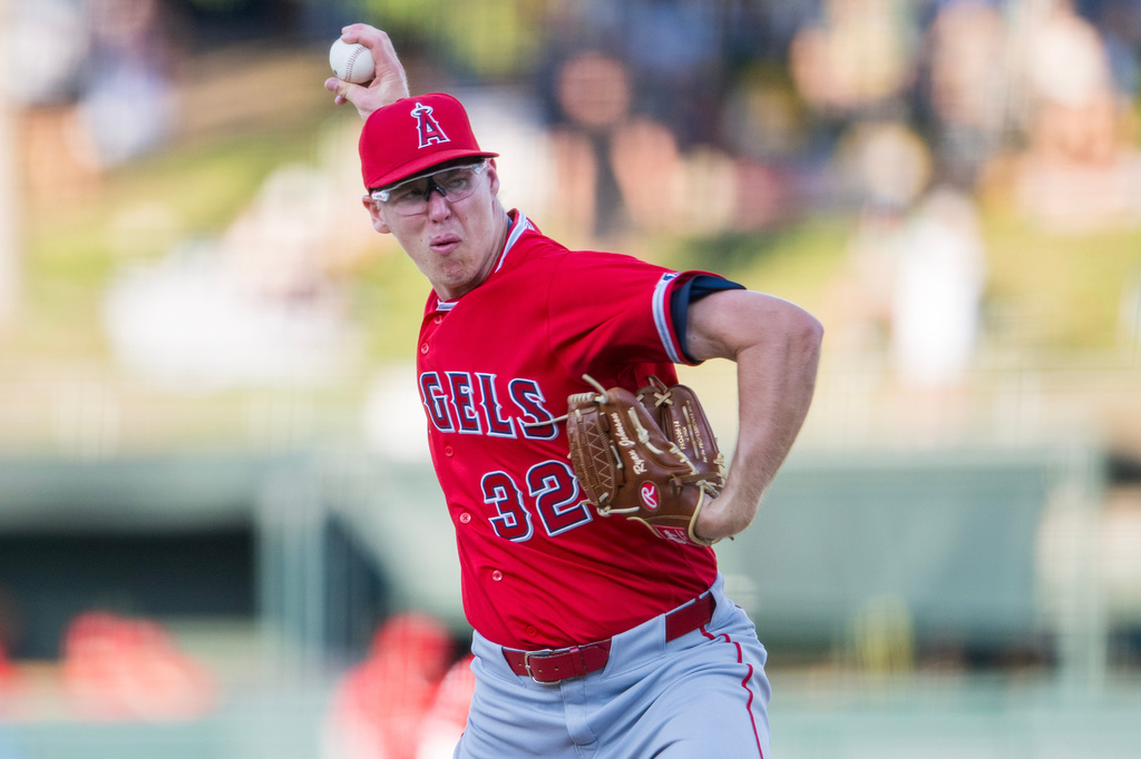 Los Angeles Angels pitcher Ryan Johnson throws during the first inning of a baseball game against the Athletics in West Sacramento, Calif., Thursday, June 18, 2026. (AP Photo/Nic Coury)