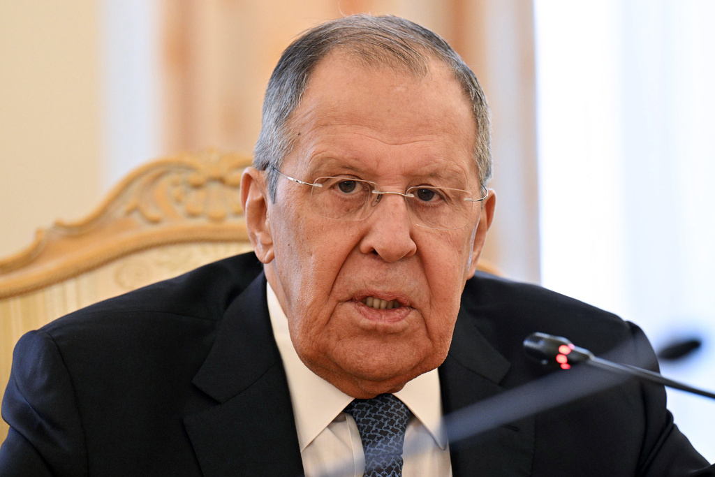 Russian Foreign Minister Sergey Lavrov speaks during a meeting with Cuban Foreign Minister Bruno Rodriguez in Moscow, Russia, Wednesday, Feb. 18, 2026. (Hector Retamal/Pool Photo via AP)