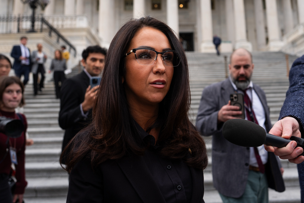 Rep. Lauren Boebert, R-Colo., leaves the U.S. Capitol after voting in favor of the Epstein Files Transparency Act, Tuesday, Nov. 18, 2025, in Washington. (AP Photo/Julia Demaree Nikhinson)
