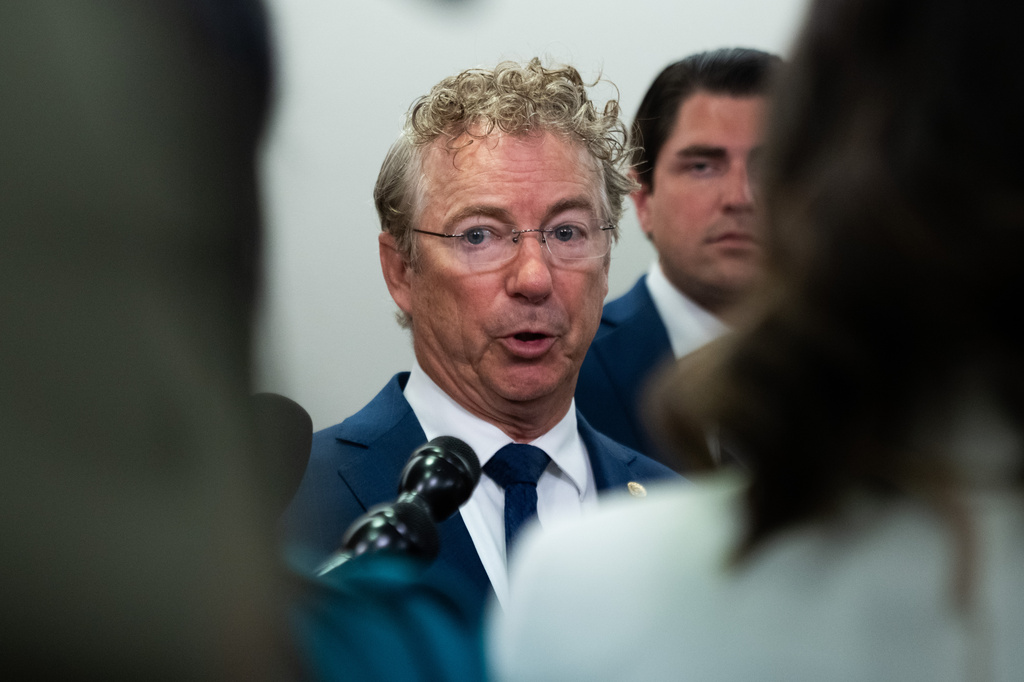 Sen. Rand Paul, R-Ky., talks to reporters following a Senate Homeland Security and Governmental Affairs Committee hearing with Dr. Anthony Fauci at the Capitol, Wednesday, July 29, 2026, in Washington. (AP Photo/Allison Robbert)