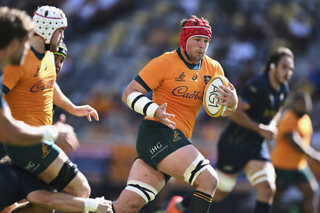 Harry Wilson of the Wallabies makes a run during the rugby international between Australia and Argentina in Townsville, Australia, Saturday, Sept. 6, 2025. (Dave Hunt/AAP Image via AP)
