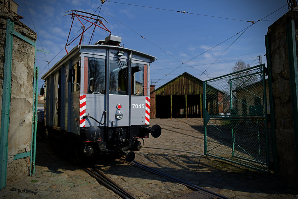 A century-old freight tram leaves the Ferencvaros tram depot in Budapest, Hungary on Wednesday, March 11, 2026. (AP Photo/Bela Szandelszky)