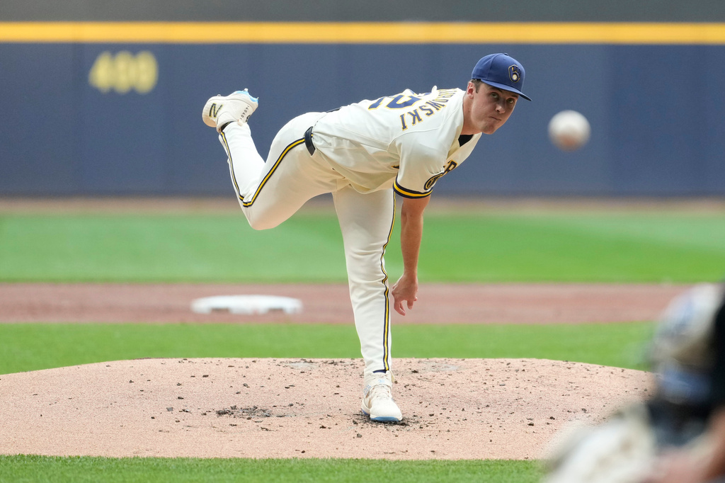 Milwaukee Brewers' Jacob Misiorowski pitches during the second inning of a baseball game against the New York Mets, Monday, July 20, 2026, in Milwaukee. (AP Photo/Aaron Gash)