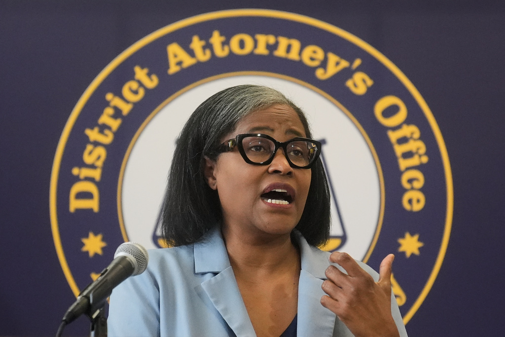 Alameda County District Attorney Ursula Jones Dickson speaks about charges for suspect Cedric Irving in the shooting of football coach John Beam at a news conference in Oakland, Calif., Monday, Nov. 17, 2025. (AP Photo/Jeff Chiu)