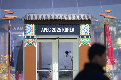 The logo of the Asia-Pacific Economic Cooperation summit (APEC) is seen outside of the venue for the APEC CEO Summit in Gyeongju, South Korea, Tuesday, Oct. 28, 2025. (AP Photo/Lee Jin-man) The logo of the Asia-Pacific Economic Cooperation summit (APEC) is seen outside of the venue for the APEC CEO Summit in Gyeongju, South Korea, Tuesday, Oct. 28, 2025. (AP Photo/Lee Jin-man)
