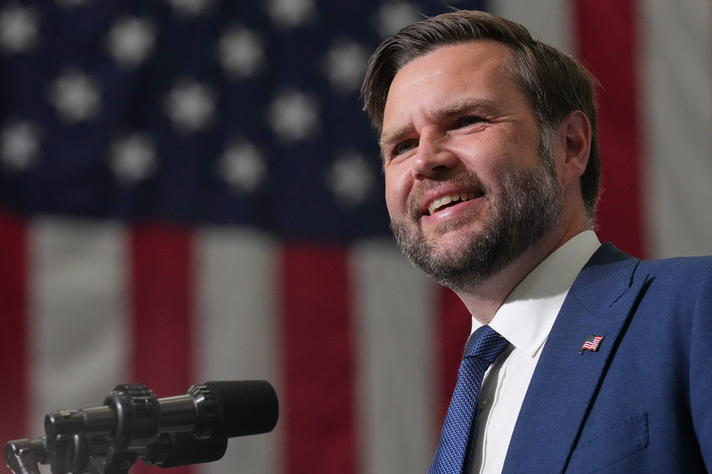 Vice President JD Vance speaks about efforts to combat fraud during an event at the Wisconsin Air National Guard facility at Milwaukee Mitchell International Airport, Wednesday, July 8, 2026, in Milwaukee. (AP Photo/Mark Schiefelbein, Pool)