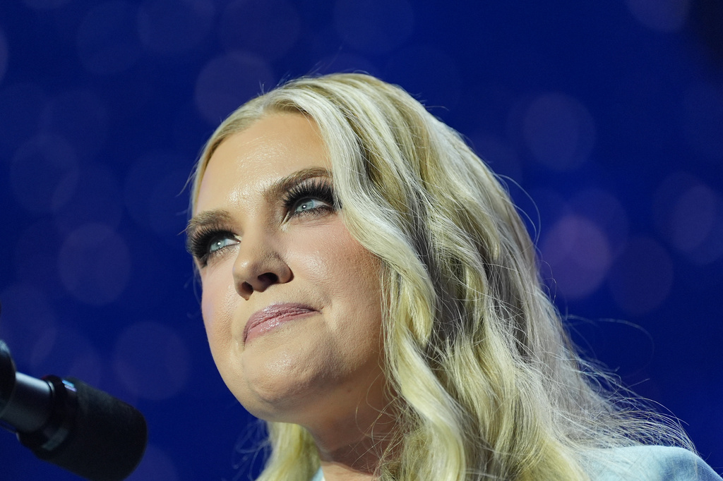 FILE - Erika Kirk speaks before President Donald Trump at a Turning Point USA event at Dream City Church, April 17, 2026, in Phoenix. (AP Photo/Alex Brandon, File)