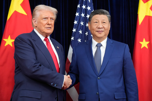 President Donald Trump, left, and Chinese President Xi Jinping shake hands before their meeting at Gimhae International Airport in Busan, South Korea, Thursday, Oct. 30, 2025. (AP Photo/Mark Schiefelbein) President Donald Trump, left, and Chinese President Xi Jinping shake hands before their meeting at Gimhae International Airport in Busan, South Korea, Thursday, Oct. 30, 2025. (AP Photo/Mark Schiefelbein)