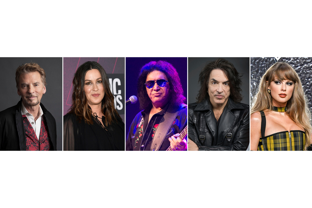 This combination of images shows songwriters, from left, Kenny Loggins, Alanis Morissette, Hene Simmons, Paul Stanley and Taylor Swift. (AP Photo)