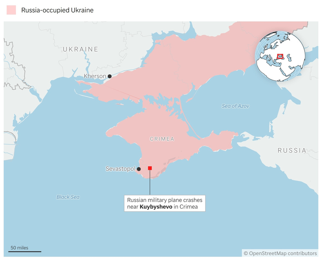A map showing the location of a Russian military plane crash in Crimea. (AP Digital Embed)