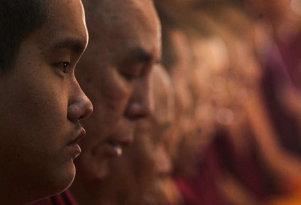 Jalue Dorje attends rituals with other monks at Dzarong Thubten Mindrol Dongä Chöling Monastery in Kathmandu, Nepal, Tuesday, April 14, 2026. (AP Photo/Niranjan Shrestha)