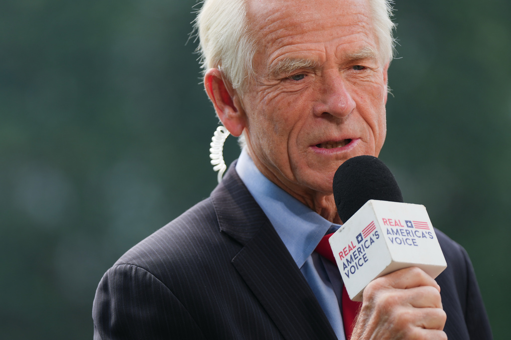 White House trade counselor Peter Navarro speaks during a video interview with Real America's Voice News, Friday, July 17, 2026, at the White House in Washington. (AP Photo/Julia Demaree Nikhinson)