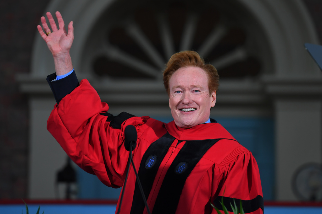 Comedian Conan O'Brien delivers a commencement address during Harvard University commencement exercises on the school's campus, Thursday, May 28, 2026, in Cambridge, Mass. (AP Photo/Steven Senne)