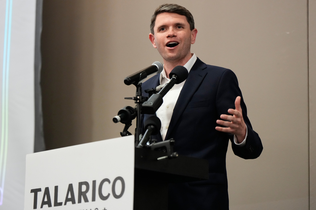 James Talarico, a Texas Democratic primary candidate for U.S. Senate, speaks during an event at the University of Houston Monday, March 2, 2026, in Houston. (AP Photo/Ashley Landis)