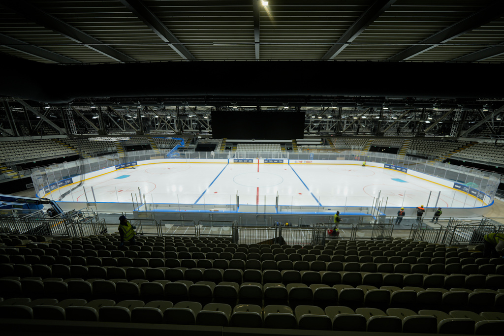 An overview of the Ice Skating Arena where some Ice Hockey matches of the Milan Cortina 2026 Winter Olympics will take place, in Rho, outskirt of Milan, Friday, Dec.5, 2025. (AP Photo/Luca Bruno)