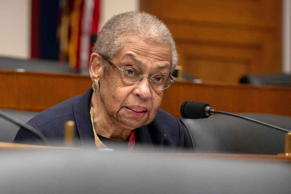FILE - Del. Eleanor Holmes Norton, D-D.C., speaks during a hearing of the Aviation Subcommittee of the House Transportation and Infrastructure Committee on Capitol Hill, Dec. 16, 2025, in Washington. (AP Photo/Mark Schiefelbein, File)
